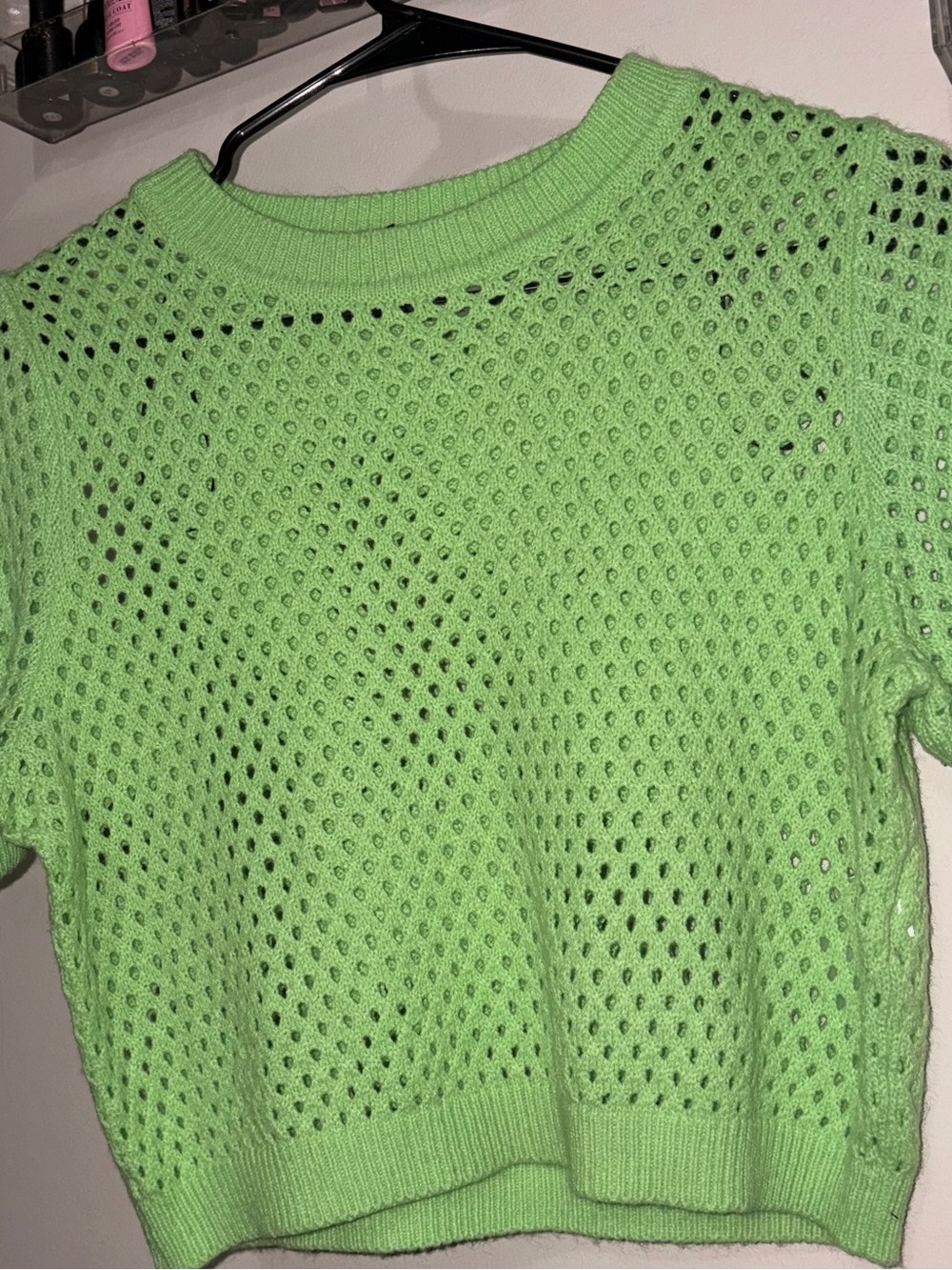 H&M Lime Green Open-Knit Cropped Sweater Top